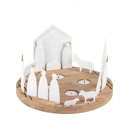 Crèche design bois et porcelaine lumineuse