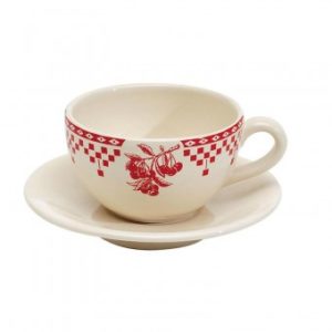 Tasse à the avec soucoupe - Damier rouge