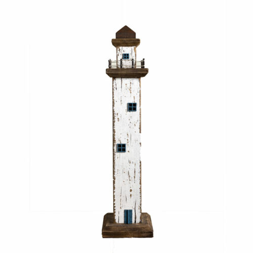 Phare Décoratif en Bois Blanc Vieilli