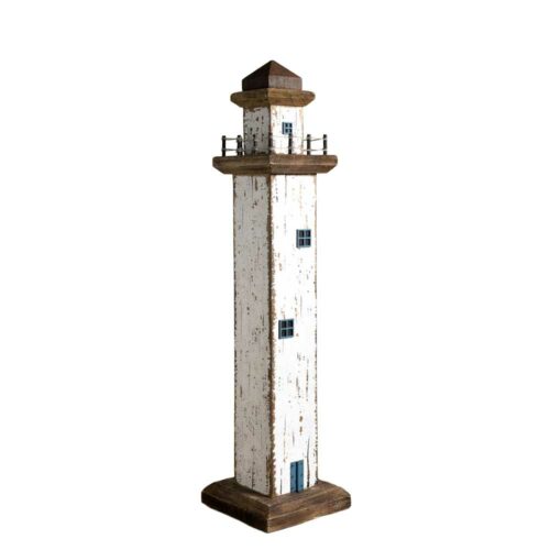 Phare Décoratif en Bois Blanc Vieilli – Image 2