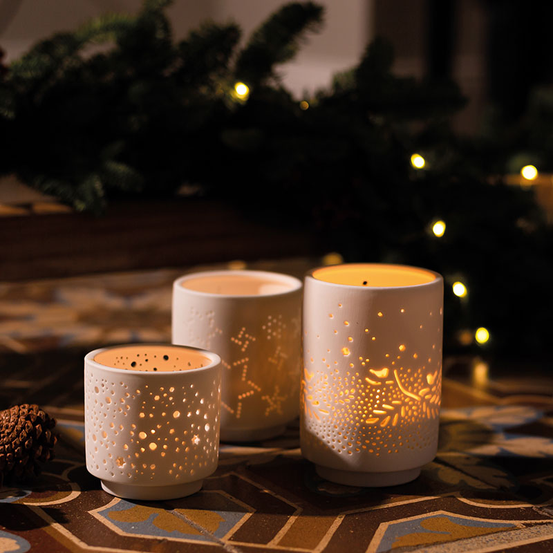 Set de 3 Photophores en Porcelaine Blanche Perforée