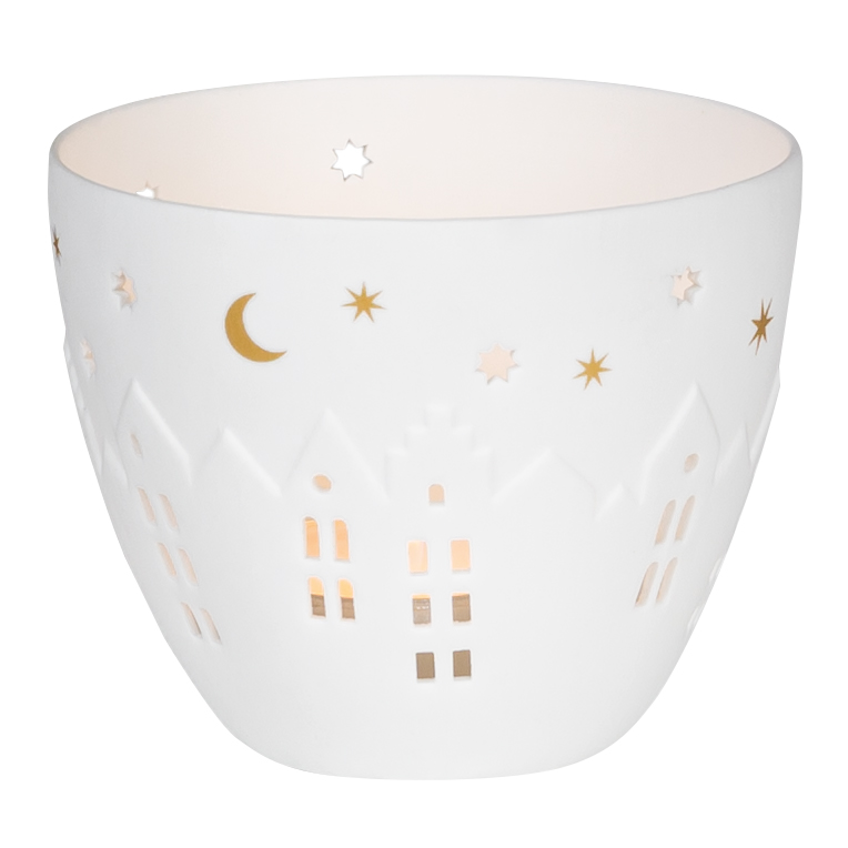 Photophore Poétique "Ville Étoilée" en Porcelaine
