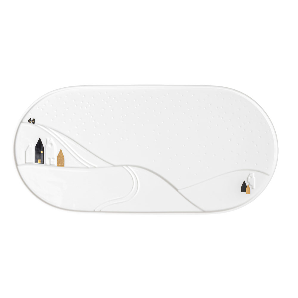 Plat de Service Ovale en Porcelaine – "Lumières d’Hiver"